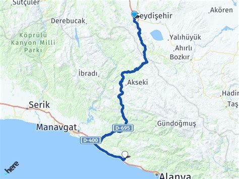 Seydişehir antalya arası kaç km